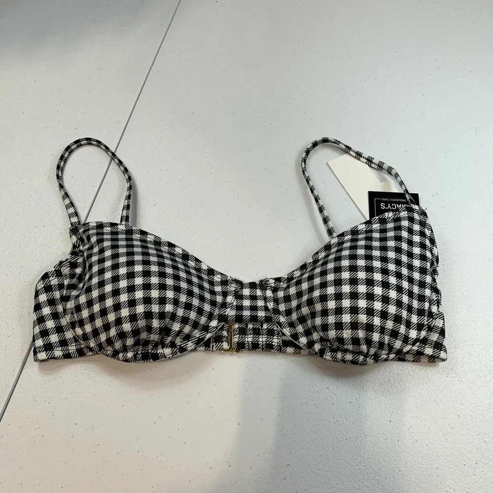 Salt & Cove Junior's Swim Bikini Top XS Black White Gingham Plaid Underwire